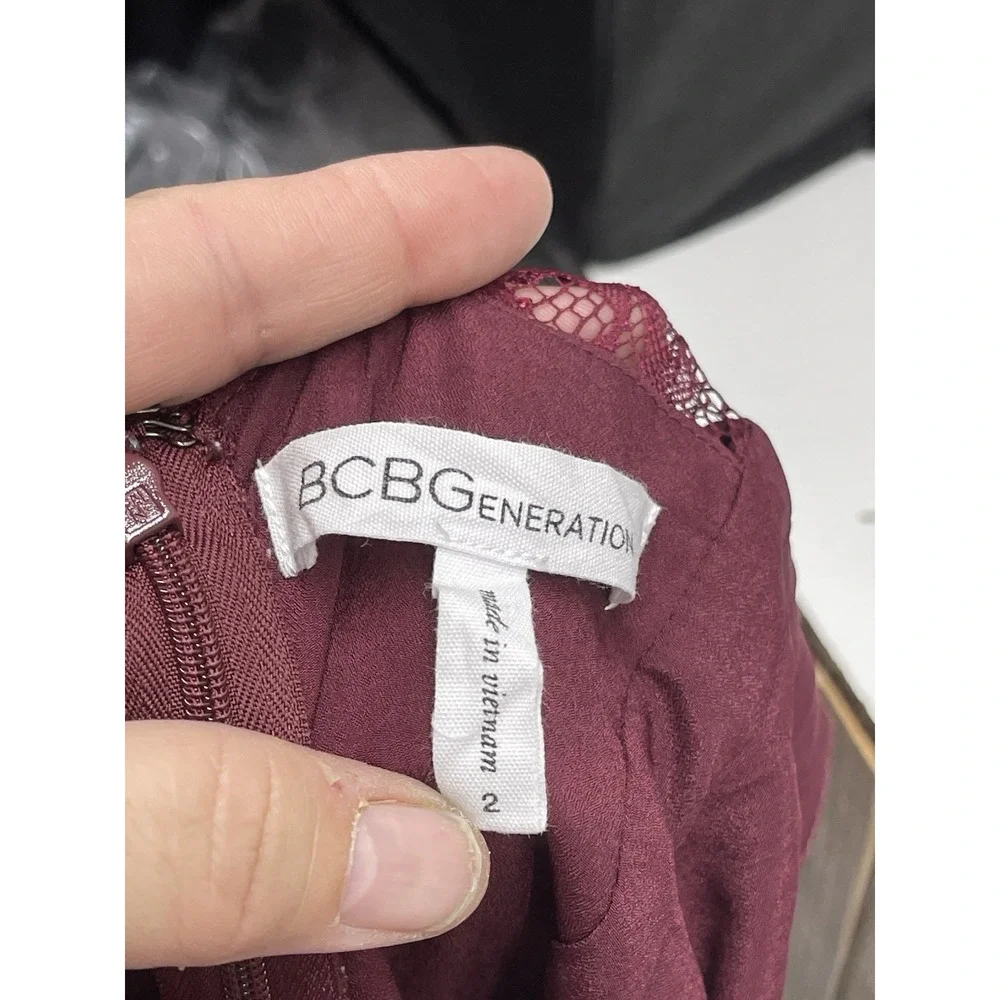 BCBGeneration Burgundy‎ Lace Ruffle Fit and Flare Cocktail Mini Dress Womens 2